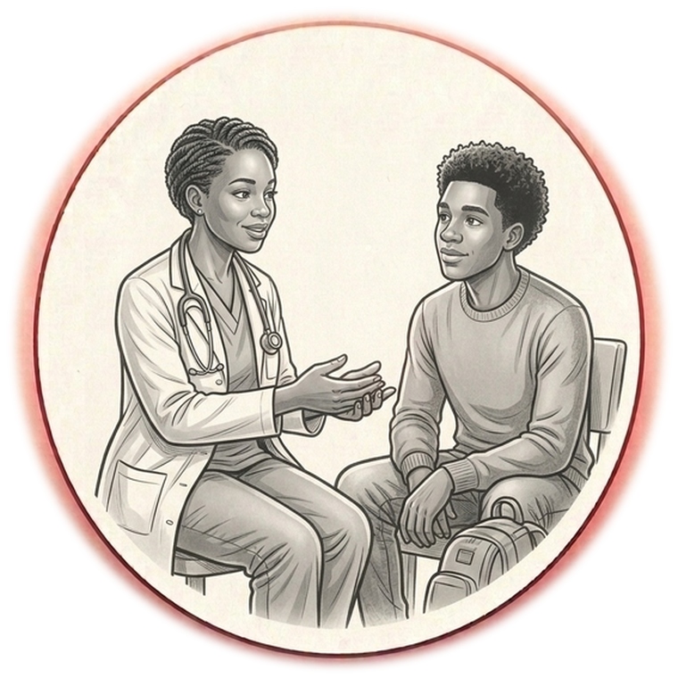 Clinician speaking with patient